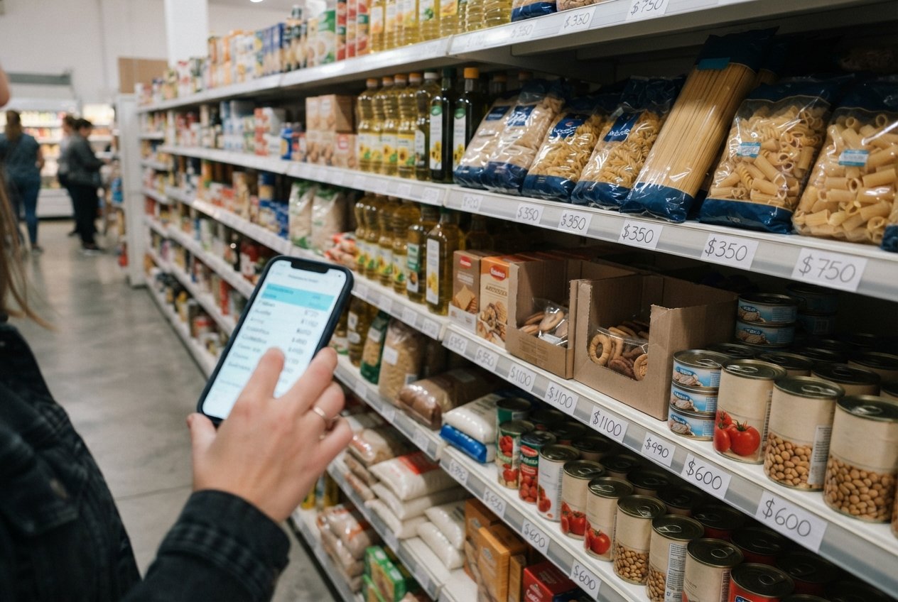 Góndolas de minimercado con precios actualizados