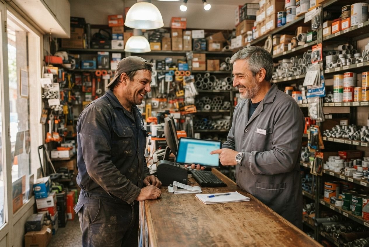 Ferretero armando un presupuesto para un cliente