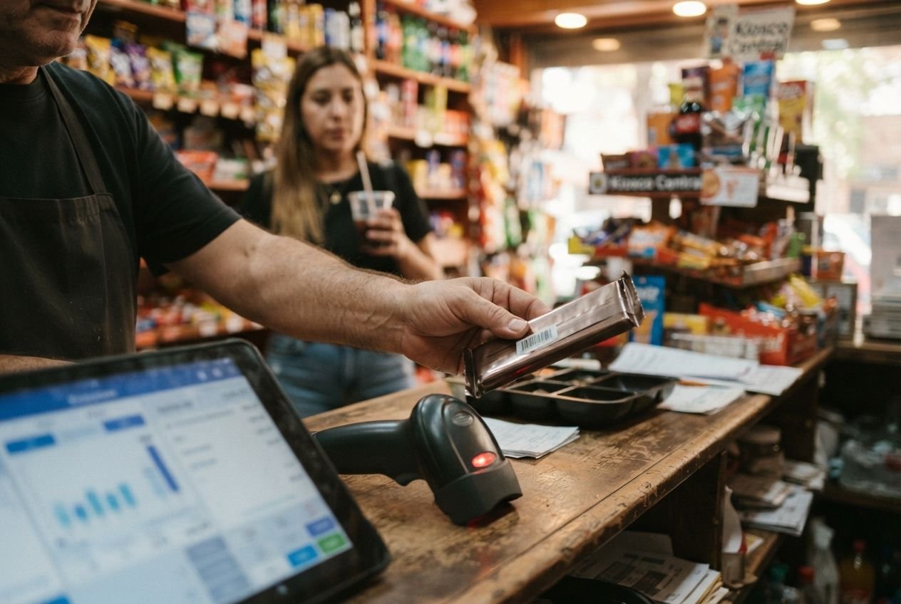 Venta rápida con lector de código de barras en un kiosco