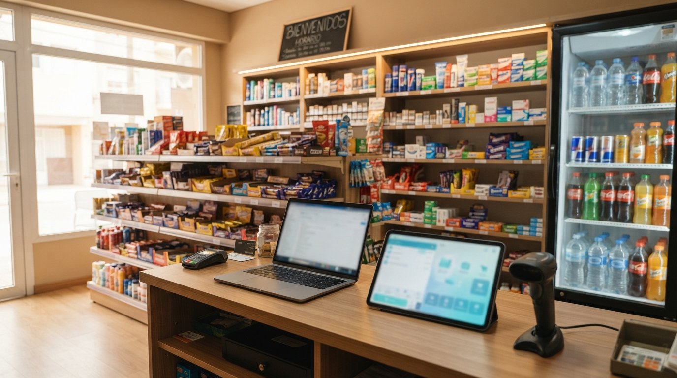 Mostrador de kiosco con el punto de venta de SIMPLE Nexus